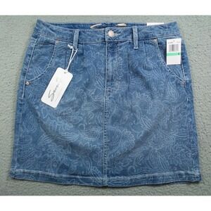 Seven 7 Jean Skirt Womens Size 8 Blue Denim Delancey Paisley Stretch NWT